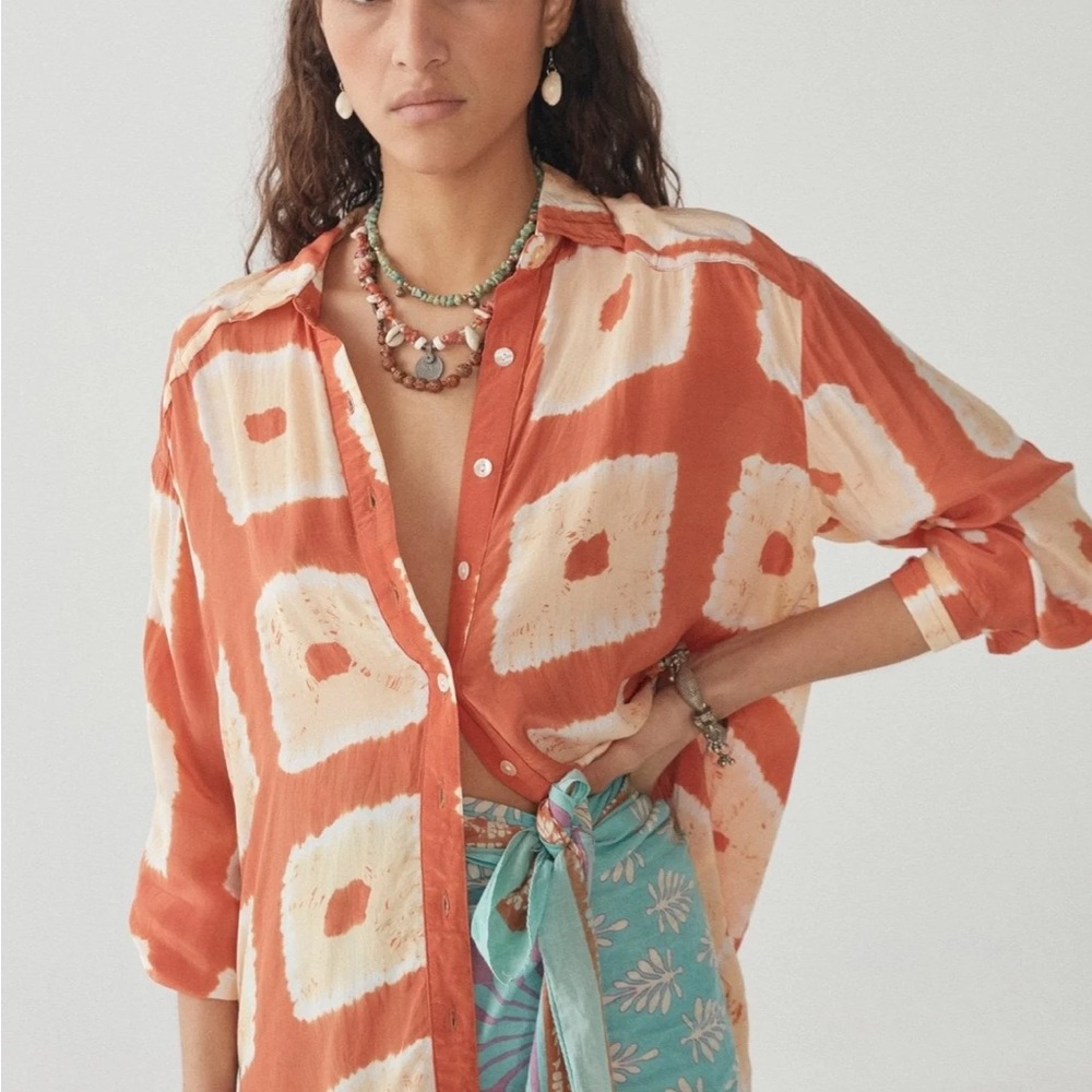 Orange Patterned Women's Blouse
